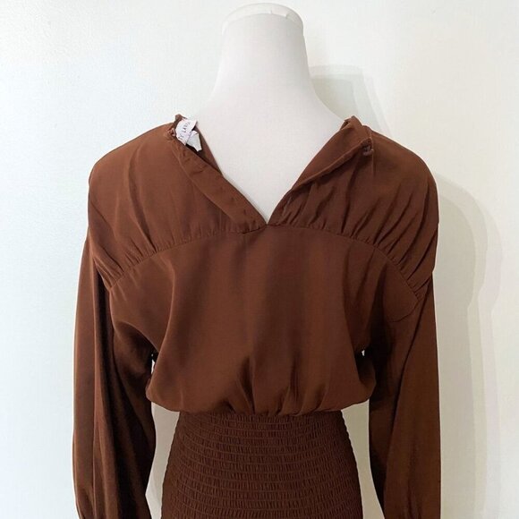 PRETTY LAVISH LUCILLE MINI SHIRRED DRESS IN BROWN - 6 - Picture 6 of 11